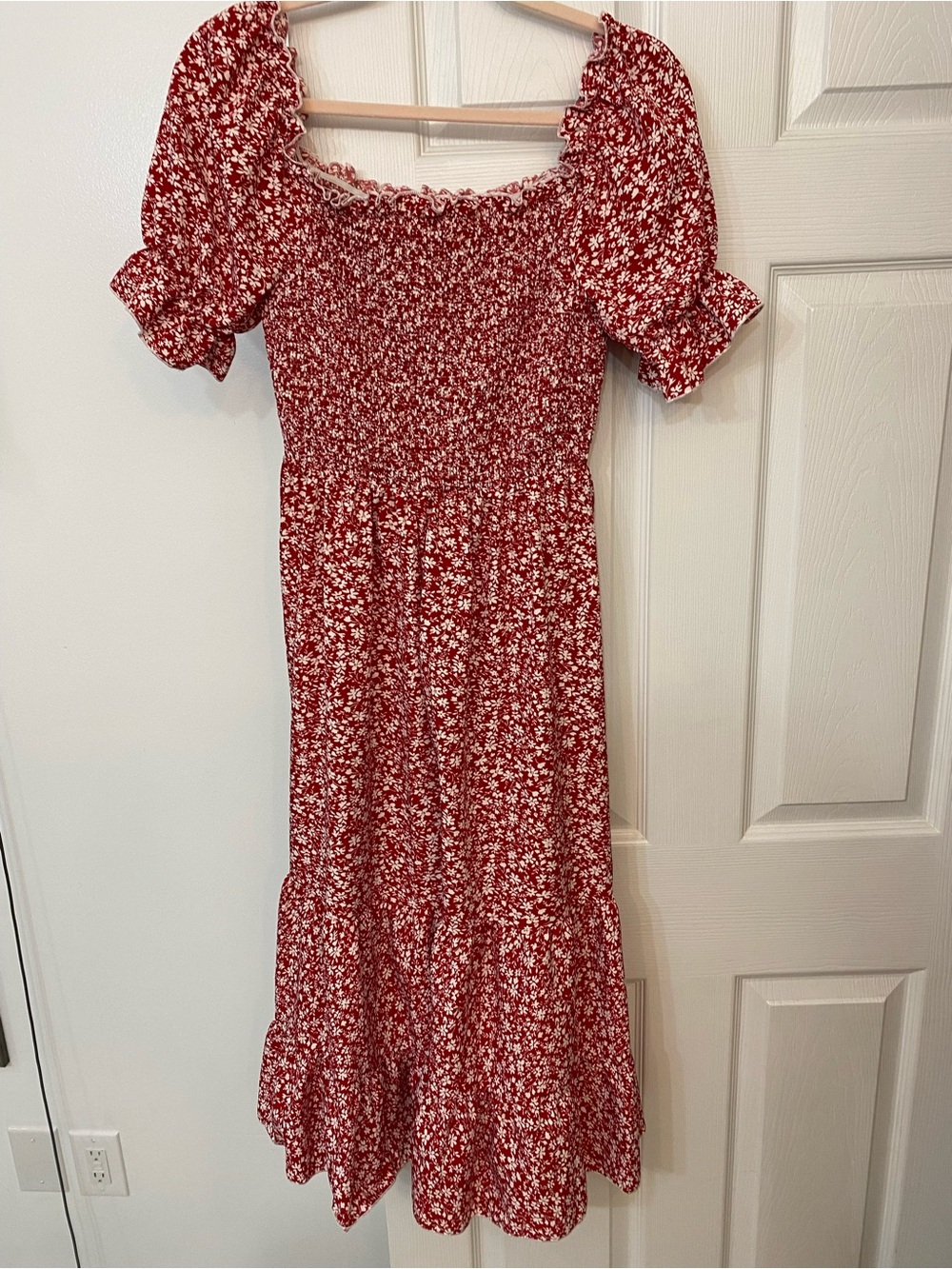 SHEIN Red Floral Smocked Maxi Dress